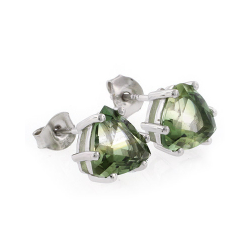Trillion Cut Tourmaline Stud Silver Earrings