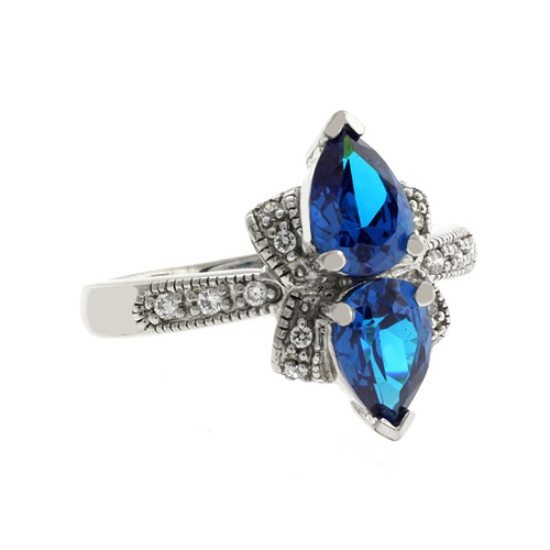 Blue Topaz Silver Ring Pear Cut