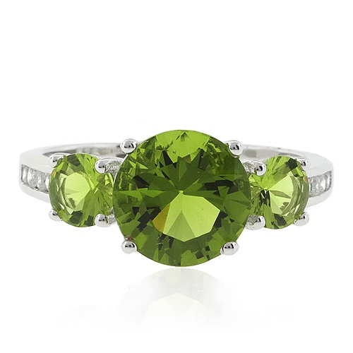 3 Round Cut Peridot Ring