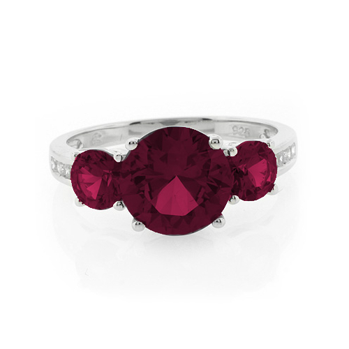 3 Round Cut Ruby Ring