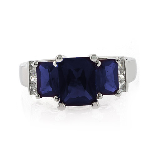 3 Stone Sapphire Sterling Silver Ring