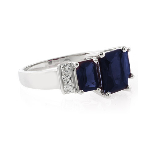 3 Stone Sapphire Sterling Silver Ring