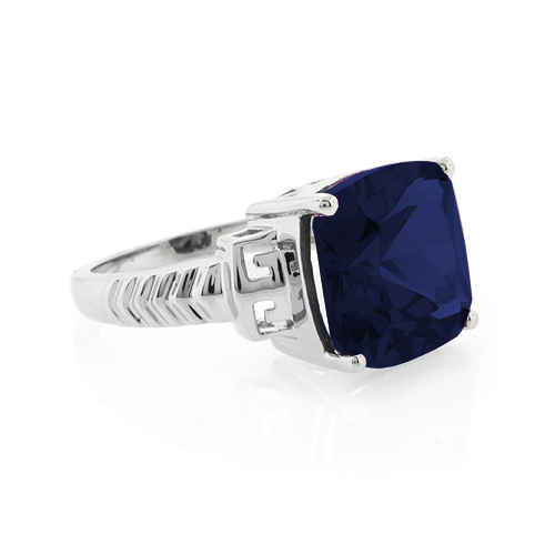 Sapphire Cushion Cut Silver Ring