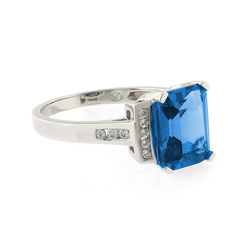 Emerald Cut Blue Topaz Silver Ring