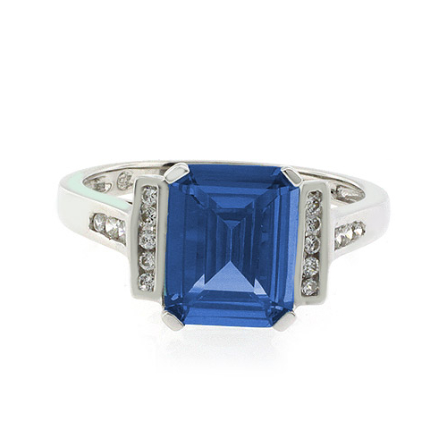 Emerald Cut Blue Topaz Silver Ring