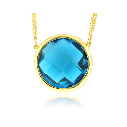 Yellow Gold Plated Silver Blue Topaz Pendant