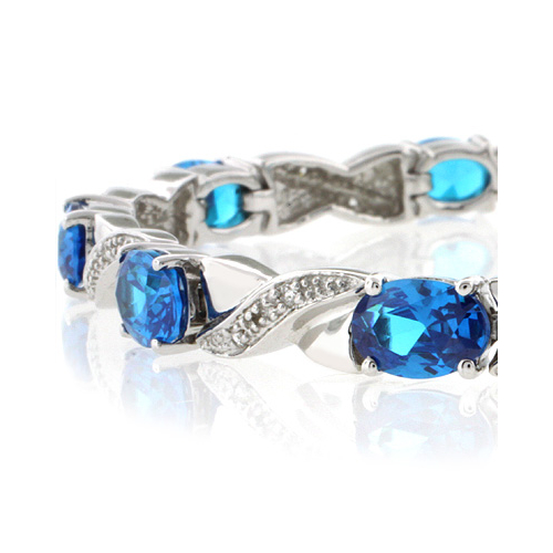 Blue Topaz Silver Bracelet Oval Brilliant Cut Special Gift