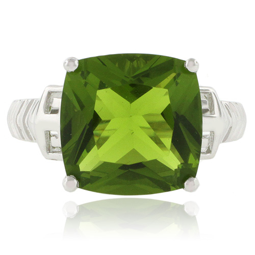 Peridot Cushion Cut Silver Ring