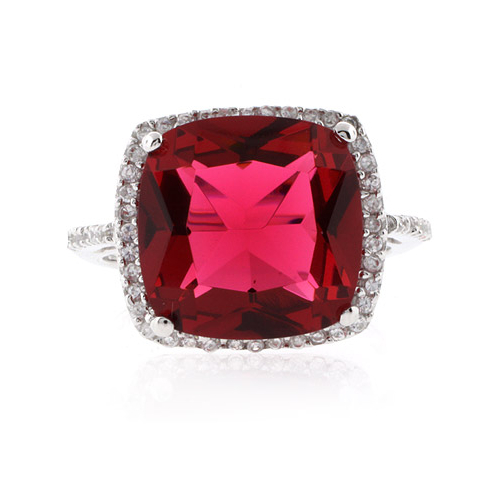 Sterling Silver Cushion Cut Pink Garnet Ring