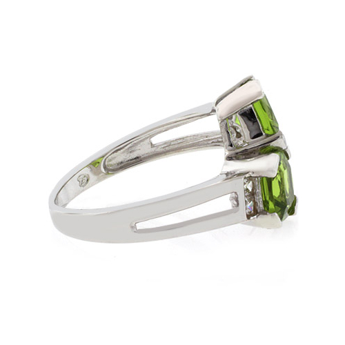 2 Stone Peridot Silver Ring