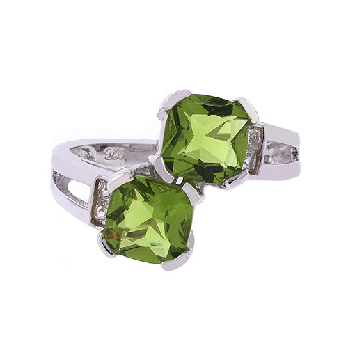 2 Stone Peridot Silver Ring