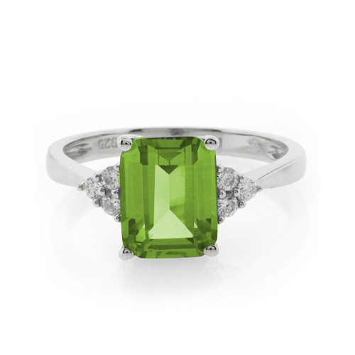 Emerald Cut Peridot Silver Ring