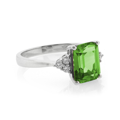 Emerald Cut Peridot Silver Ring