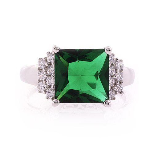 Big Emerald Princess Silver Ring