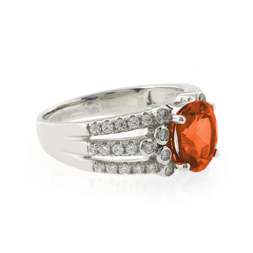 Beautiful Oval Cut Mexican Fire Opal Unisex Silver Ring