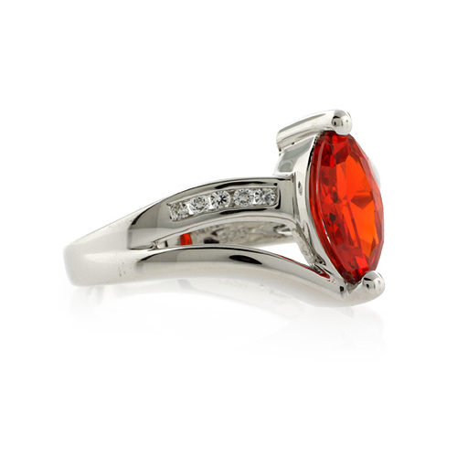 Silver Marquise Cut Fire Cherry Opal Ring