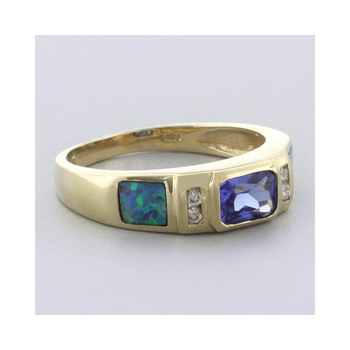 Black Australian Opal Tanzanite Gold Ring