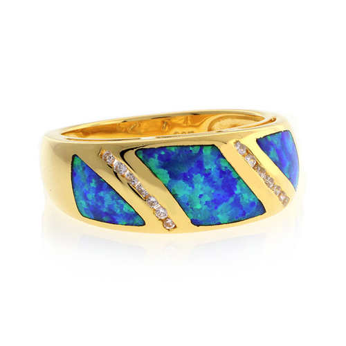 Blue Opal Gold Plated Silver Unisex Ring