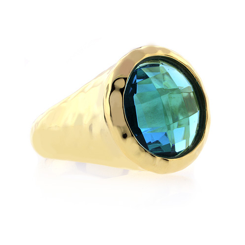 Gold Plated Sterling Silver Hammered Blue Topaz Ring