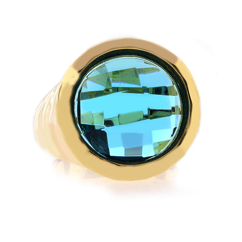 Gold Plated Sterling Silver Hammered Blue Topaz Ring