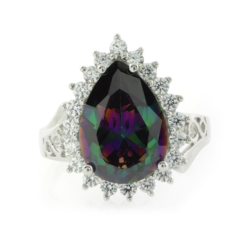 Pear Cut Sterling Silver Mystic Topaz Ring