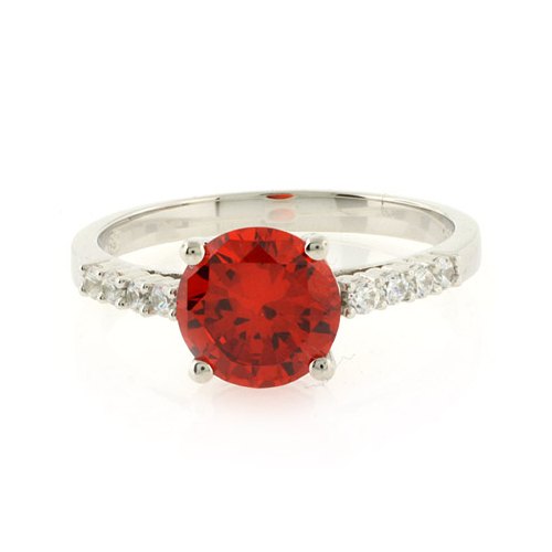Solitaire with Accents Fire Opal Silver Ring