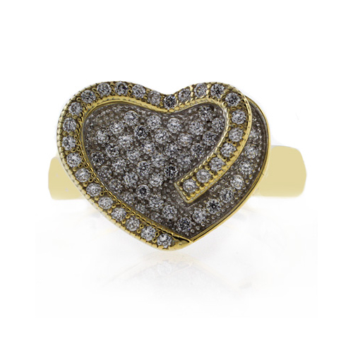 Gold Plated Sterling Silver Heart Shape Micro Pave Ring