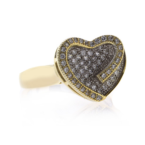 Gold Plated Sterling Silver Heart Shape Micro Pave Ring