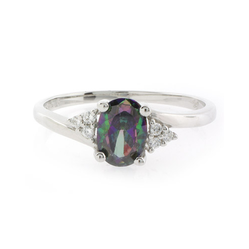 Solitaire Oval Cut Mystic Topaz Sterling Silver Ring