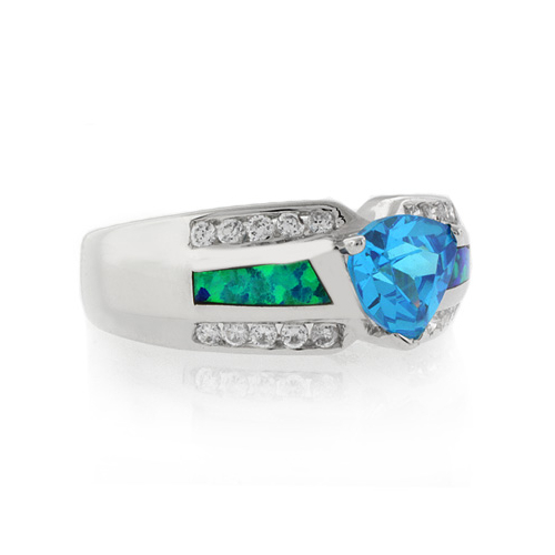 Trillion Cut Blue Topaz Blue Opal Sterling Silver Ring