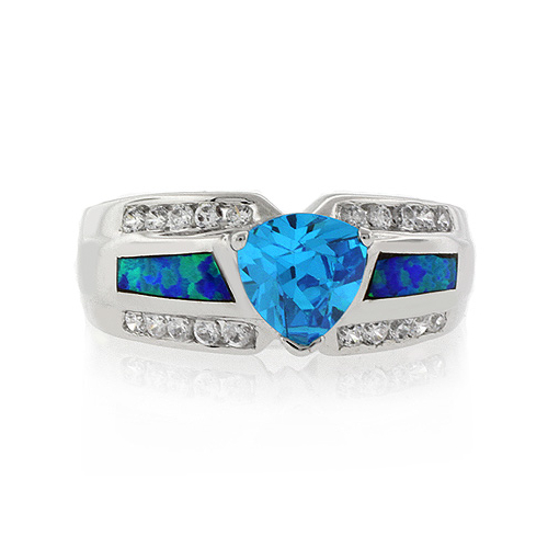 Trillion Cut Blue Topaz Blue Opal Sterling Silver Ring