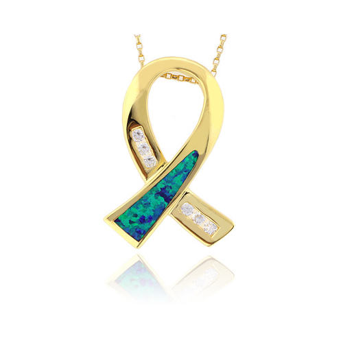 Opal Ribbon Silver Gold Plated Pendant