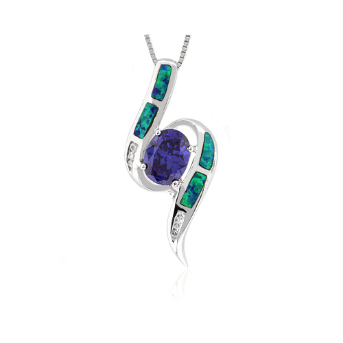 Oval Cut Tanzanite Opal Silver Pendant