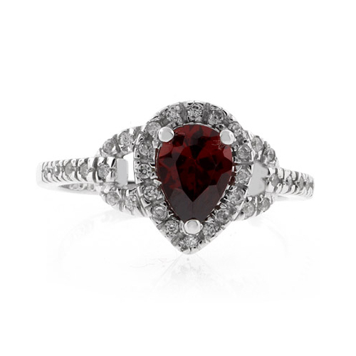 Sterling Silver Pear Cut Red Garnet Ring