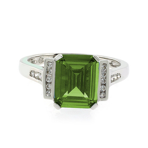 Emerald Cut Peridot Silver Ring