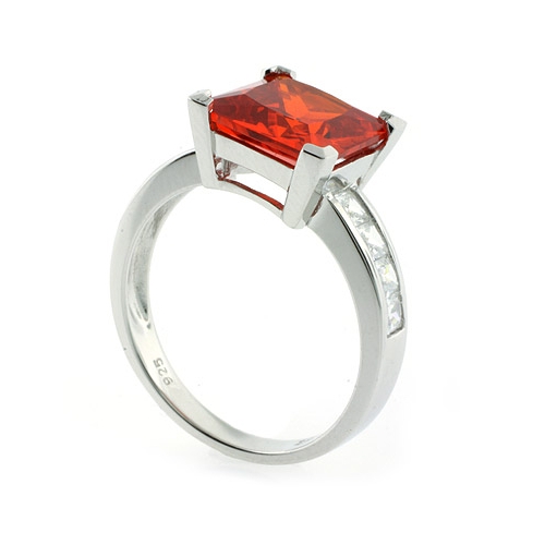 Square Cut Fire Cherry Opal Silver Ring