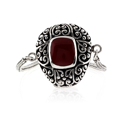 Antique Red Coral Sterling Silver Bracelet