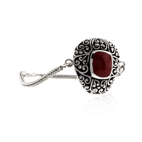 Antique Red Coral Sterling Silver Bracelet