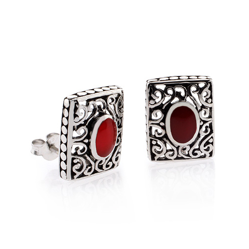 Vintage Red Coral Sterling Silver Earrings