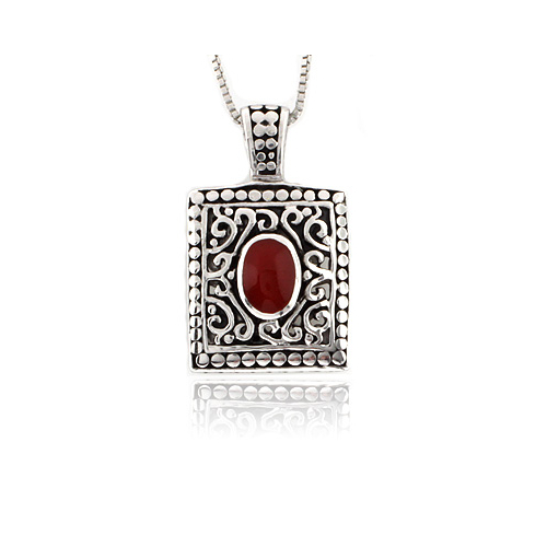 Vintage Red Coral Sterling Silver Pendant