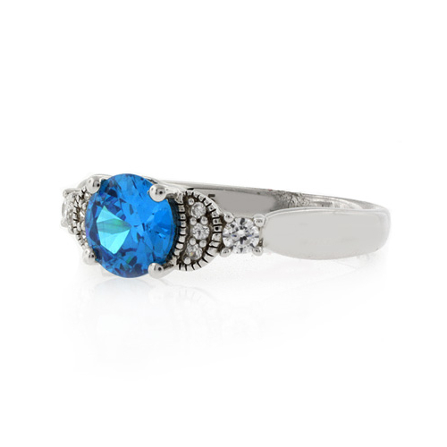 Round Cut Blue Topaz Silver Ring