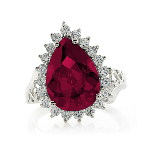 Sterling Silver Ruby Pear Cut Ring