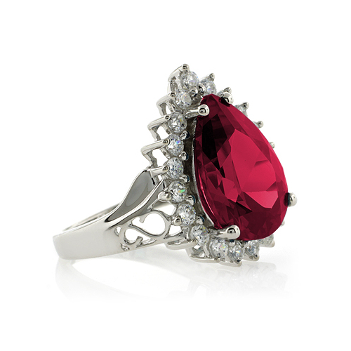 Sterling Silver Ruby Pear Cut Ring