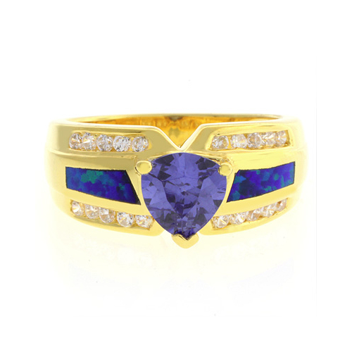 Blue Opal with Tanzanite Gold Plated Silver Ring
