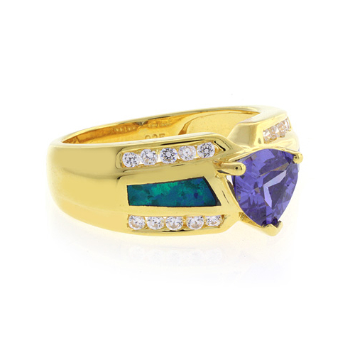 Blue Opal with Tanzanite Gold Plated Silver Ring