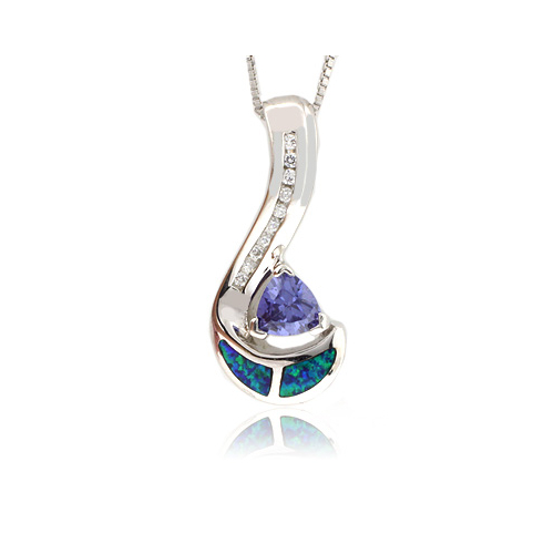 Trillion Cut Tanzanite Opal Silver Pendant