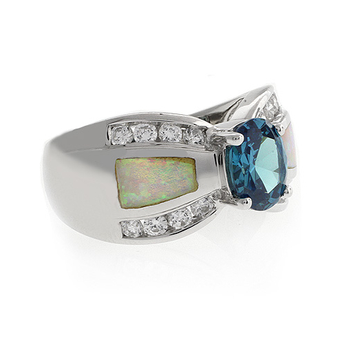 White Opal with Color Changing Alexandrite Silver Ring