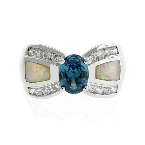 White Opal with Color Changing Alexandrite Silver Ring