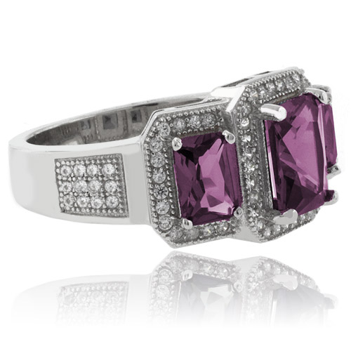 3 Emerald Cut Color Change Alexandrite Silver Ring