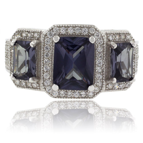 3 Emerald Cut Color Change Alexandrite Silver Ring
